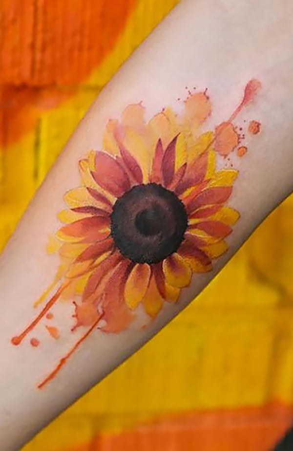 Bright Watercolor Sunflower Tattoo