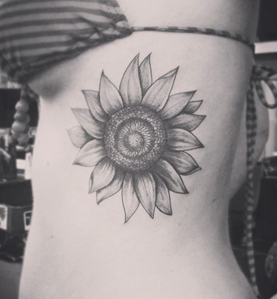 Gorgeous Black and Grey Sunflower Tattoo, foot sunflower tattoo