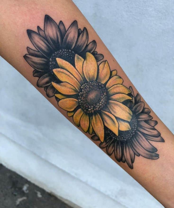 Black and Grey Sunflower Tattoo