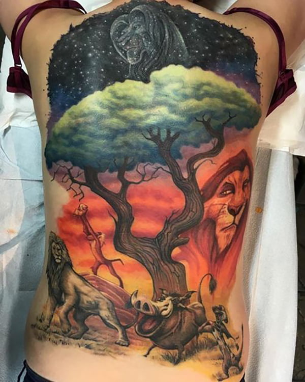 A Back Tattoo Fit for a Lion King Tattoo Design