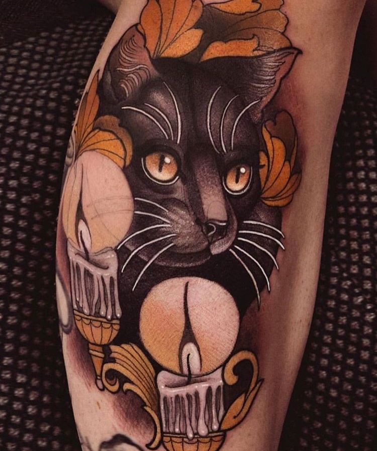 A Calf Tat for Cat Lovers Tattoo Design