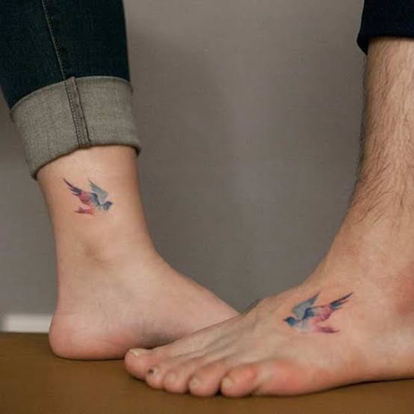 Dandelion With Flying Birds Tattoo On Girl Right Foot By Lee Rogers