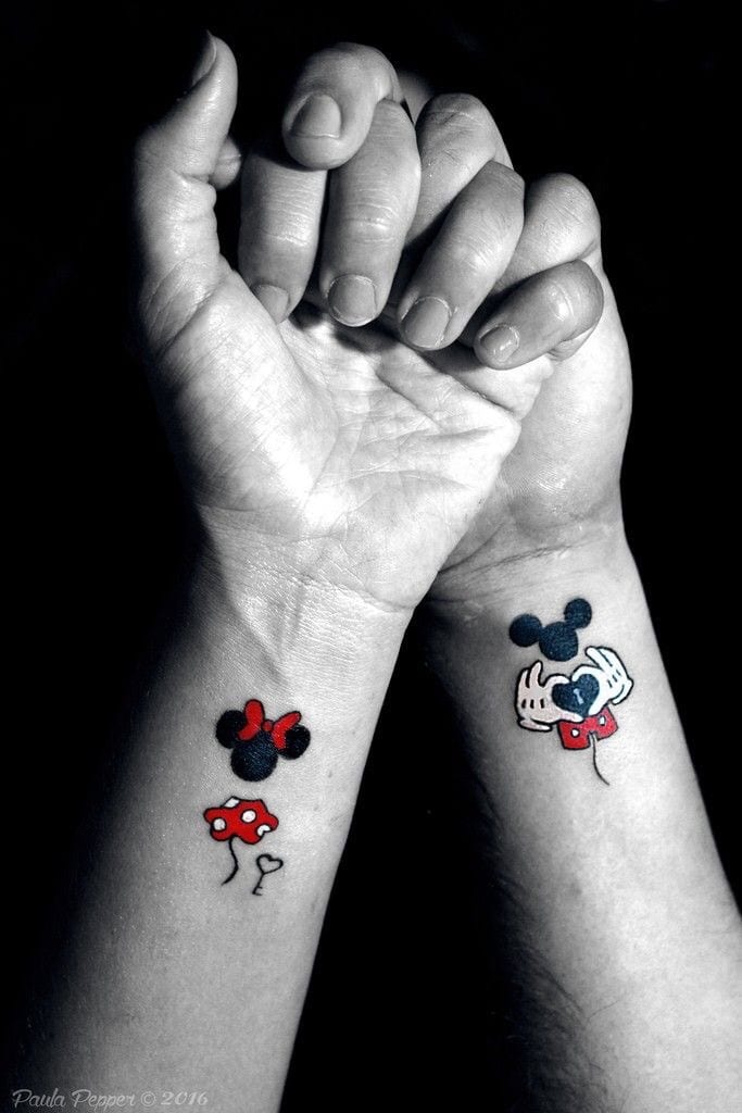 Cute Minnie-Mickey mouse Wrist Tattoo Designs for Couples Tattoo Ideas