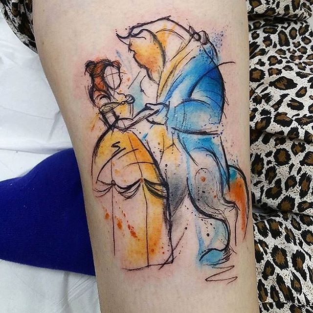 mickey mouse and beast tattoo, beauty and the beast