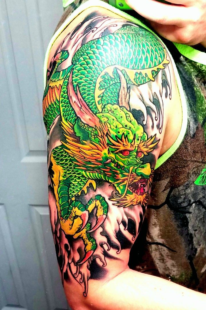 Right Bicep Colored Dragon Tattoo