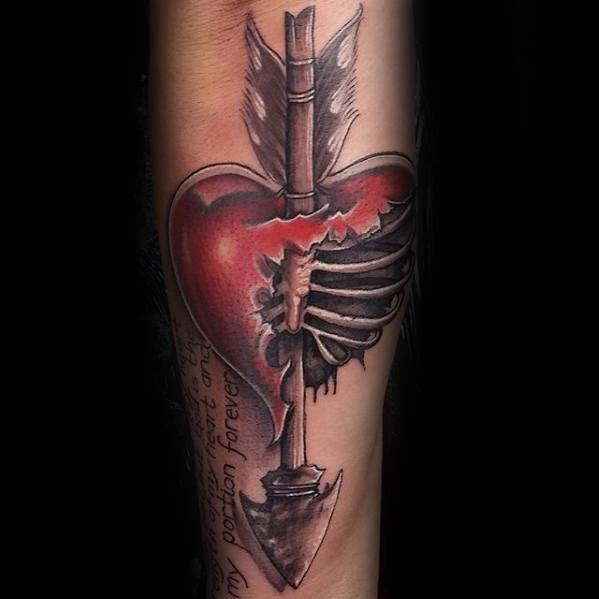 Cut Arrow Rib Cage Heart Tattoo for Men and Women