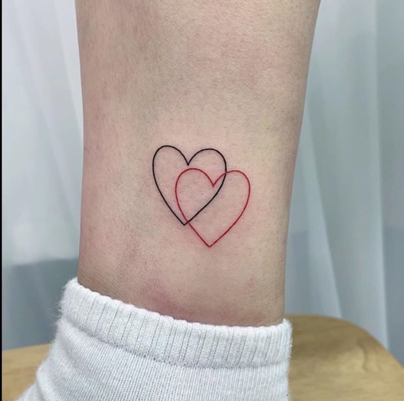 Simple Double Black-Red Heart Tattoos for Minimalists