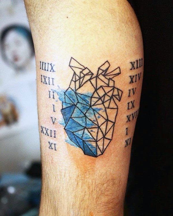 Puzzled Blueish Roman Realistic Heart Tattoo for Men and Women