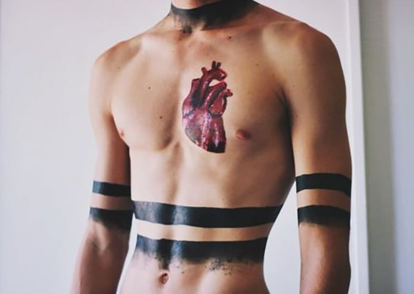 Crimson Red Human Heart Tattoos Design for Men and Women