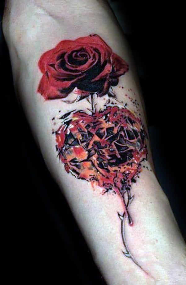 Rose-Pierced Broken Heart Tattoo for Men and Women