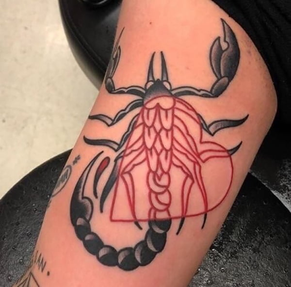 Black and Red Scorpion with An Exposed Red Heart Tattoos