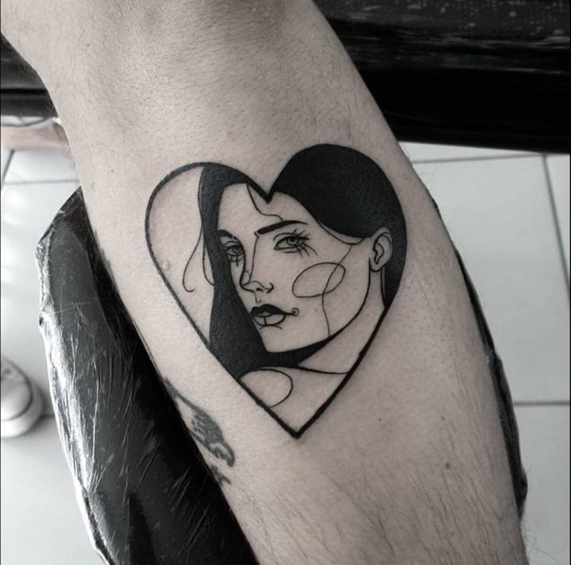 Intensely Bold Heart Tattoo with Harlequin Woman