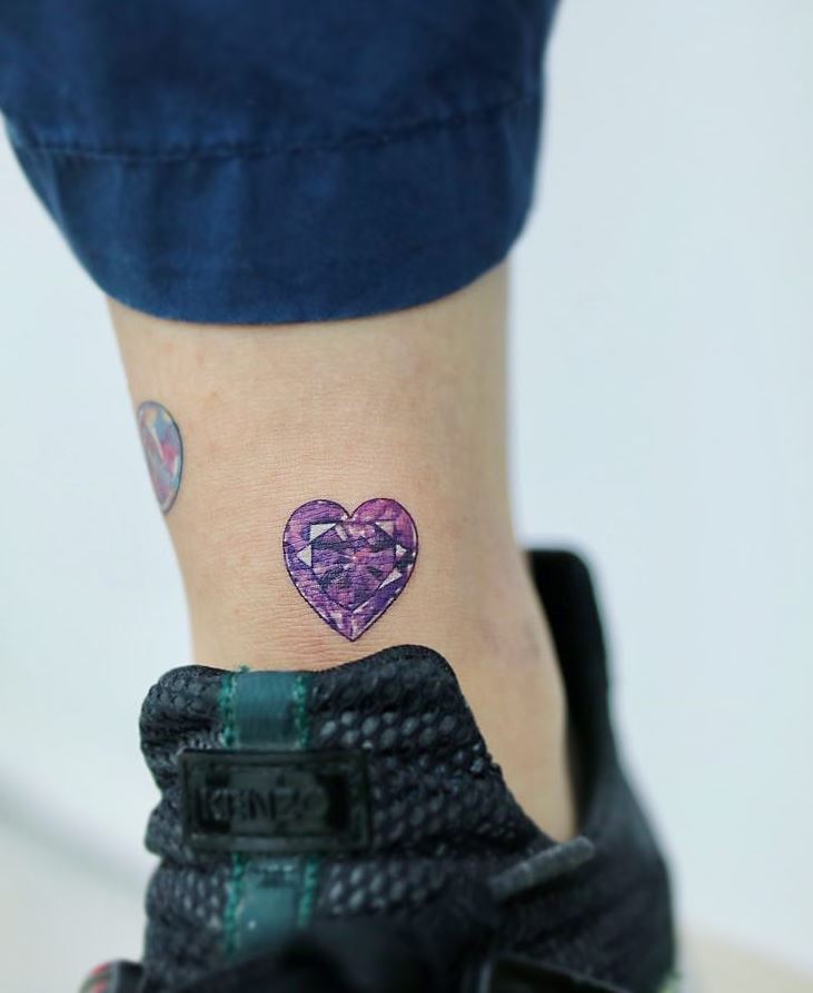Miniature Purple Crystal Heart Tattoos for the Glam Lovers