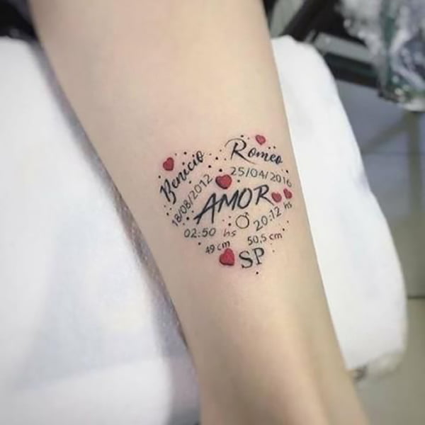 Names and Numbers Heart Tattoo for Your Loved Ones