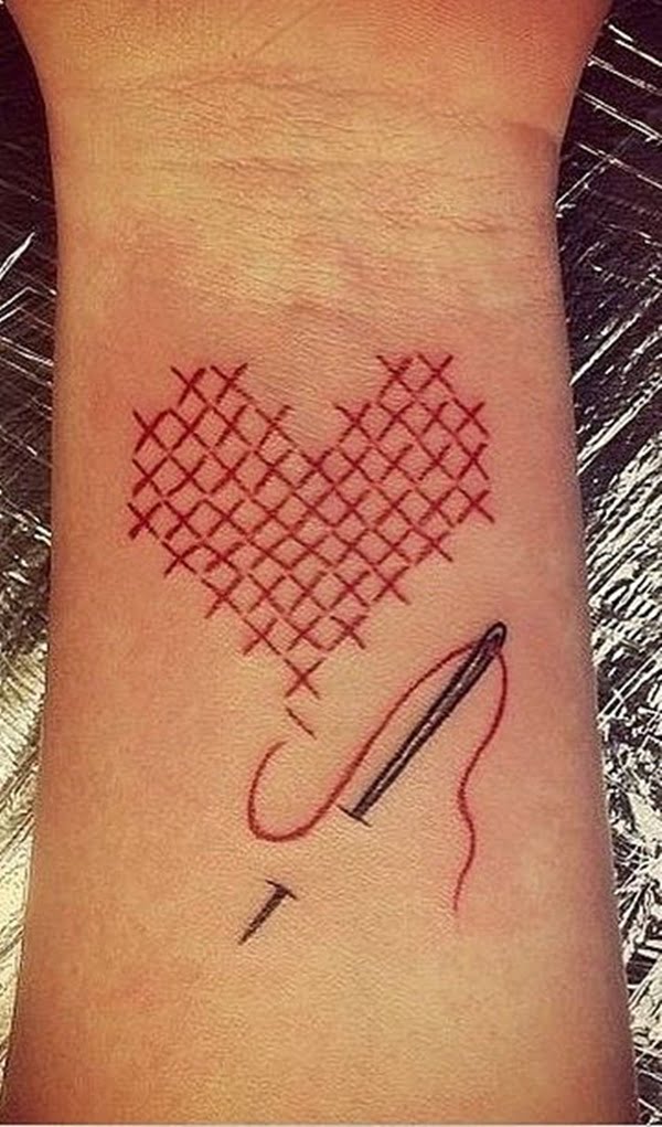 Cross Stitch Heart Tattoo for Sewing Enthusiasts