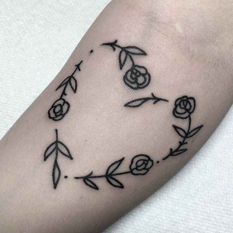 Simple Monochromic Rose Outline Heart Tattoo for Simple Floral Lovers