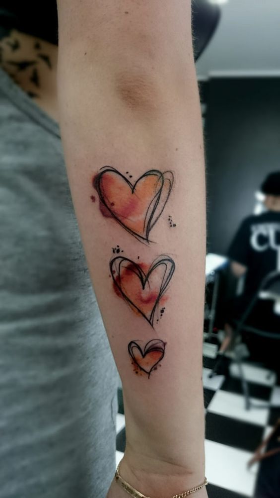 Golden-Orange Heart Tattoos Trio for the Clumsy Hearts