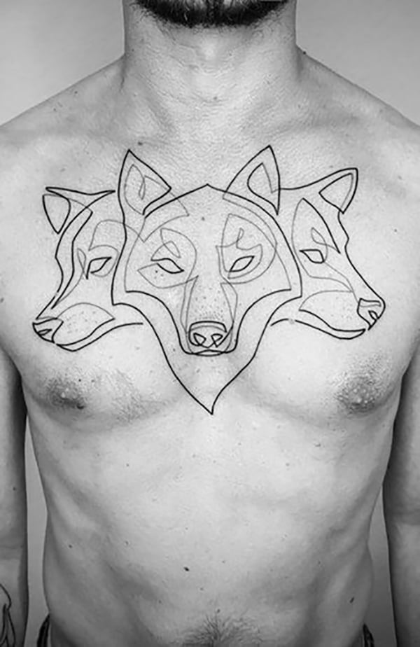 Simple Outline Wolf Pack Tattoo by Tattoo Artist