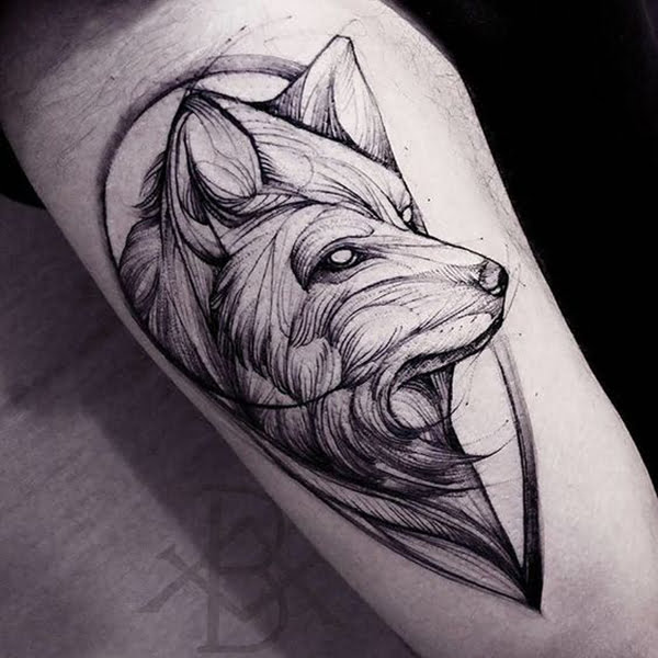 Stylized Watchful Wolf Tattoos
