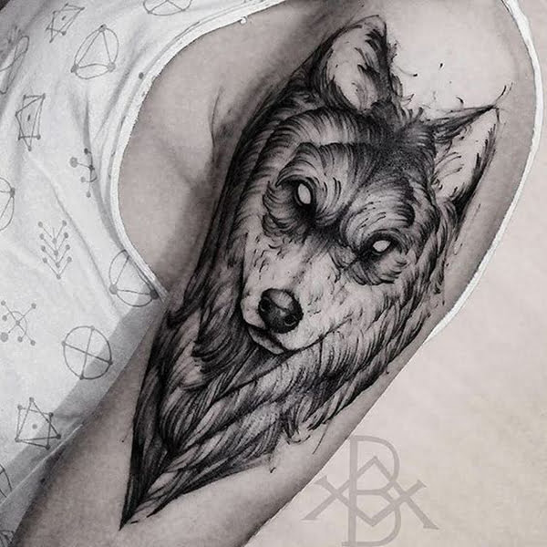 Tribal Wolf Tattoo on Bicep