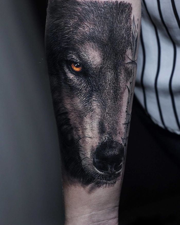 Shoulder Trash polka Wolf tattoo at theYoucom