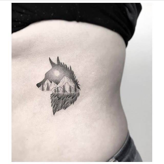 Mountain Range Small Wolf Tattoo