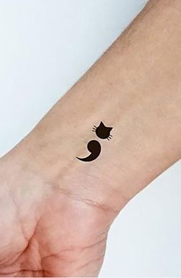 mental health, cat semicolon tattoo