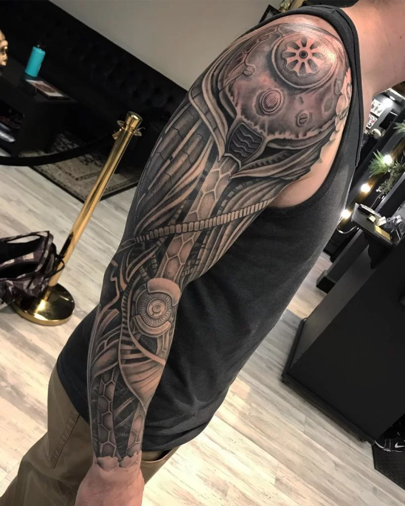 Cybernetic Blackwork Tattoos by Georgie Williams  Geometric tattoo Sleeve  tattoos Electronic tattoo