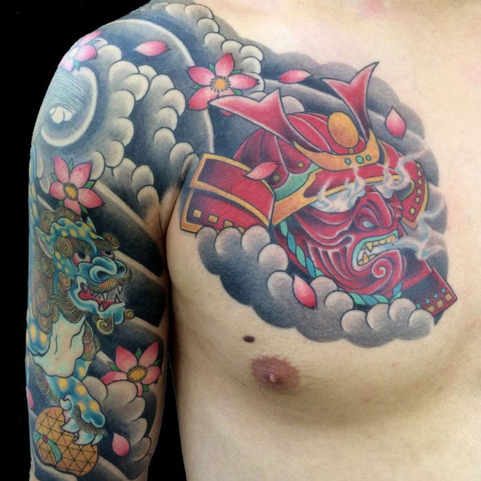 The Dragon and Warrior Chest Piece Cherry Blossom Tattoos