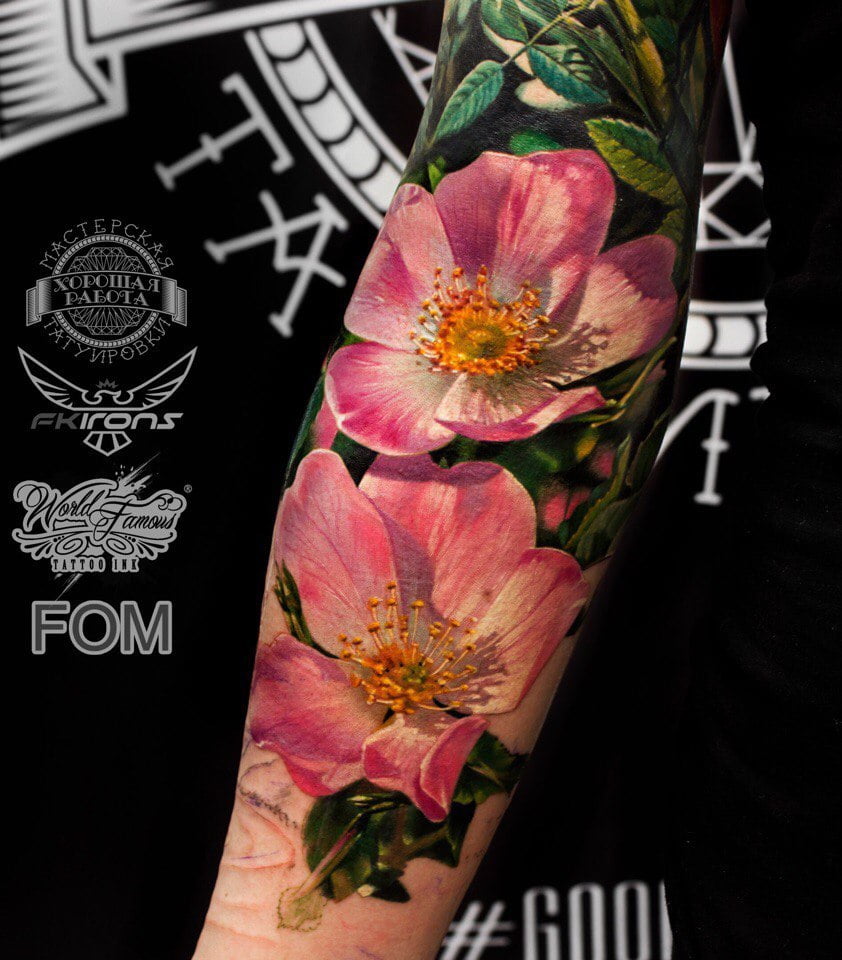 Cherry Blossom Tattoos with a Close-up Shot