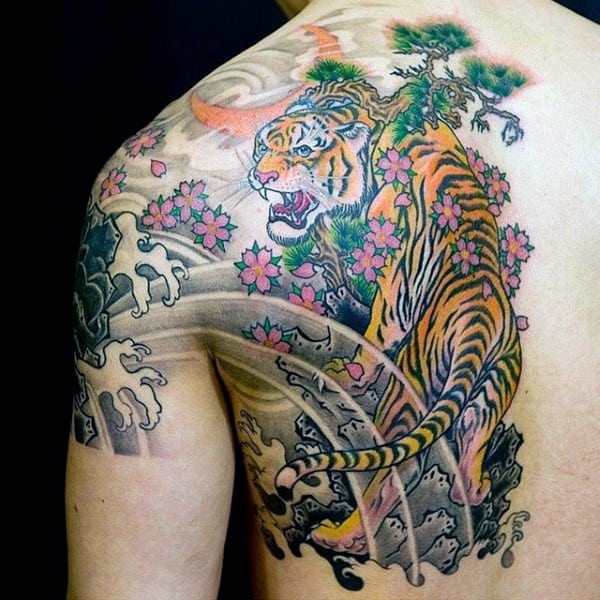 Cherry Blossom Tattoos with a Wild Tiger