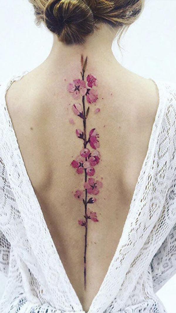 Straight and Slender Cherry Blossom Tattoo