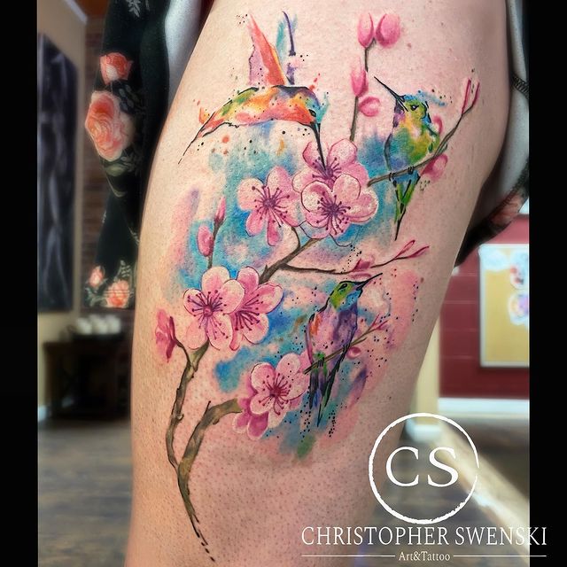 Watercolor Cherry Blossom Tattoo