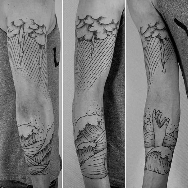 Clouds, Lightning, and Waves with Hand Cloud Tattoos, Cloud Tattoo Designs