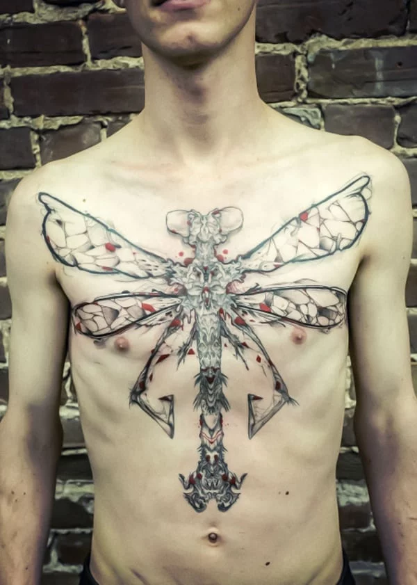 Lexica  A detailed tattoo sketch of what looks like a dragonfly in the  center of a mans chest 4k illustration sharp focus