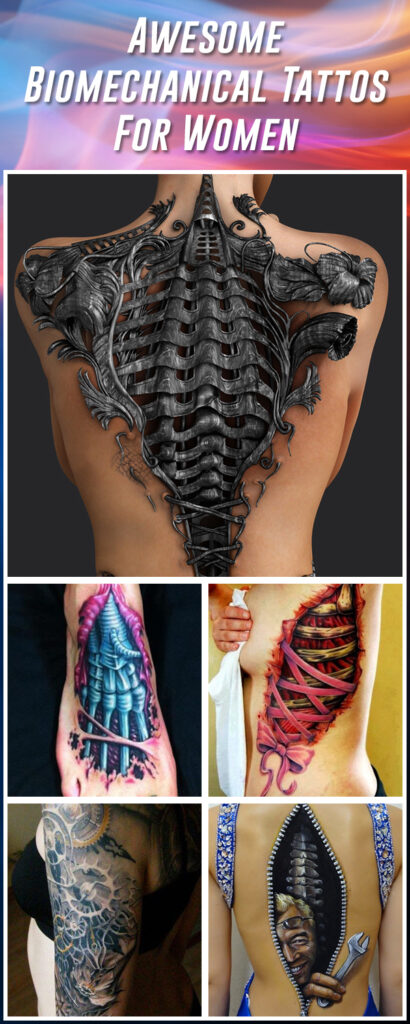 Girly Biomechanical Tattoo: Elegant Fusion of Beauty and Steel