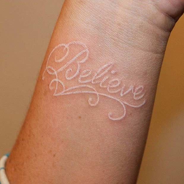 Simple Statement White Ink Tattoos With Text
