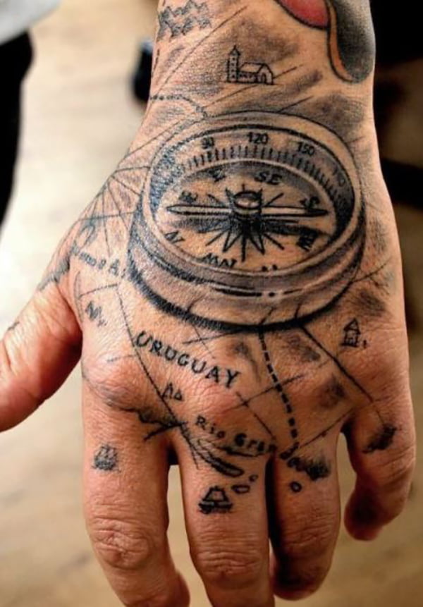 Black Compass and Map Tattoos