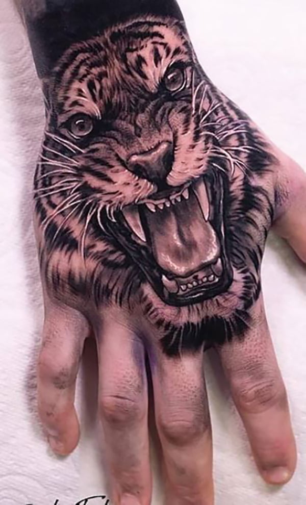 Black and White Realistic Tiger Cool Hand Tattoos