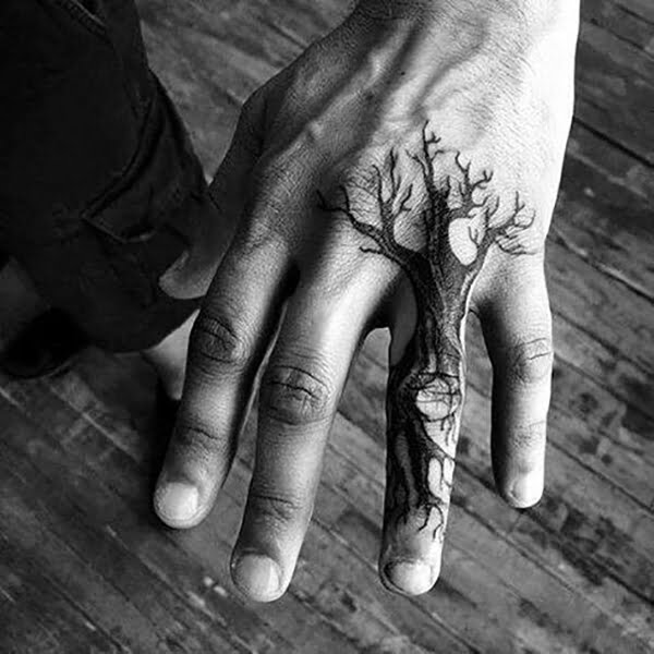 Simple Tree Finger and Cool Hand Tattoos, geometric hand tattoos, finger tattoo