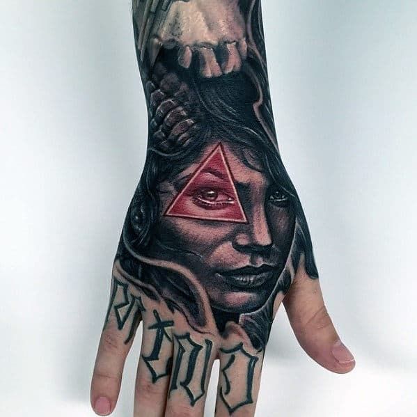 Beautiful Black and White Woman Cool Hand Tattoos, geometric hand tattoos