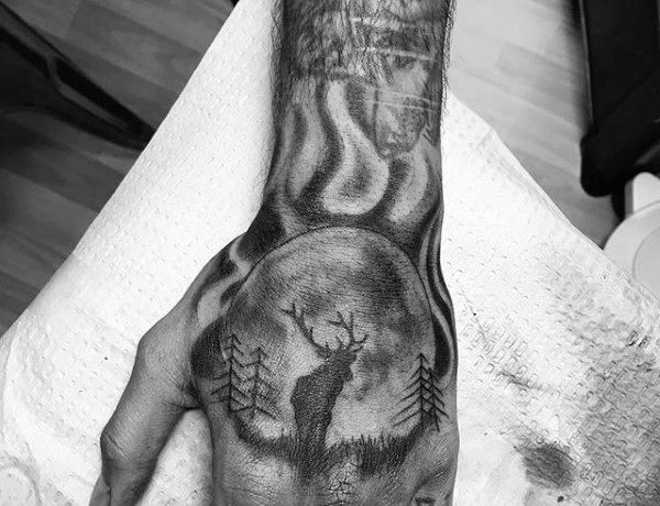 Black and White Midnight Deer Hand Tattoos, tattoos for men