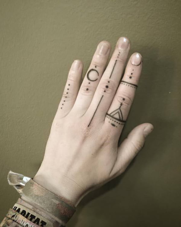 Simple Lines and Dots Hand Tattoos