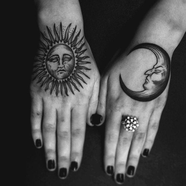 Matching Celestial Hand Tattoos Design