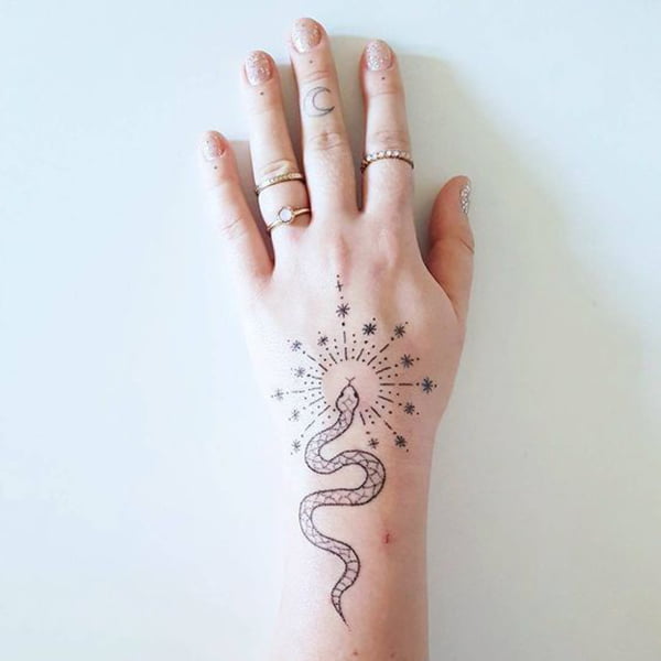 Snake and Star Hand Tattoos for Men