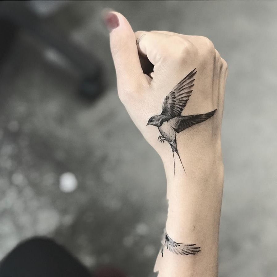 Black and White Hummingbird Hand Tattoos for Men