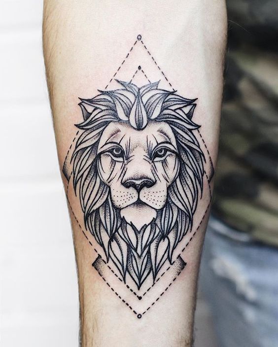 Lion King, Grayscale Lion Tattoos with Diamond Outline