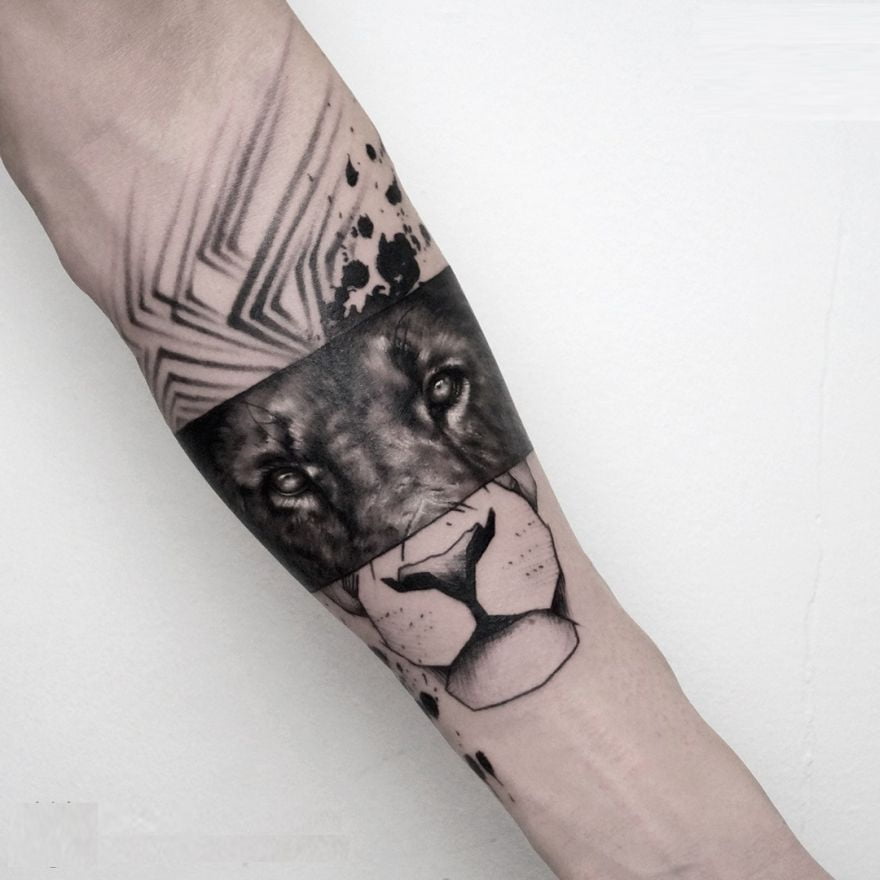 Three Styles in One Lion Tattoo
