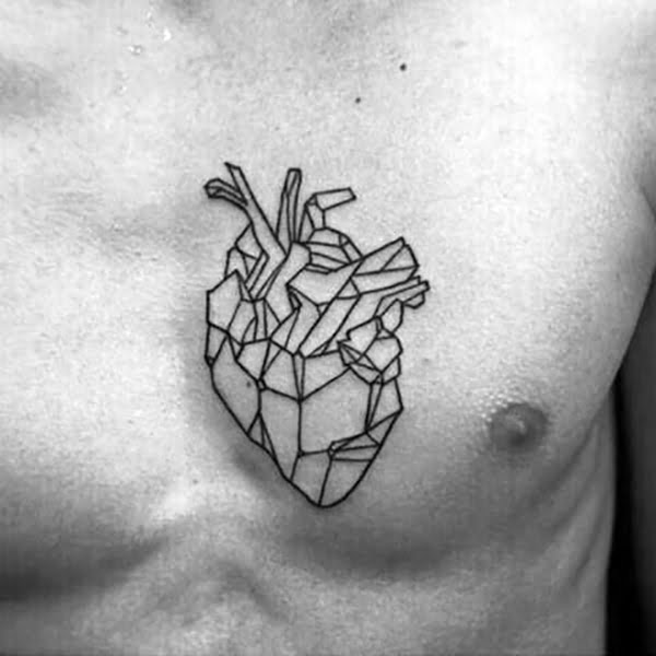 Simple Chest Tattoo with Modern Geometric Heart