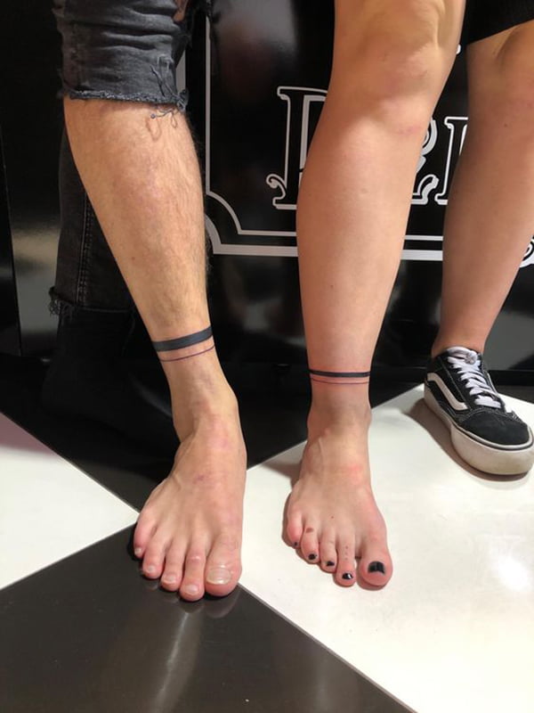 Matching Thick and Thin Lines Ankle Tattoos for Various Skin Tones